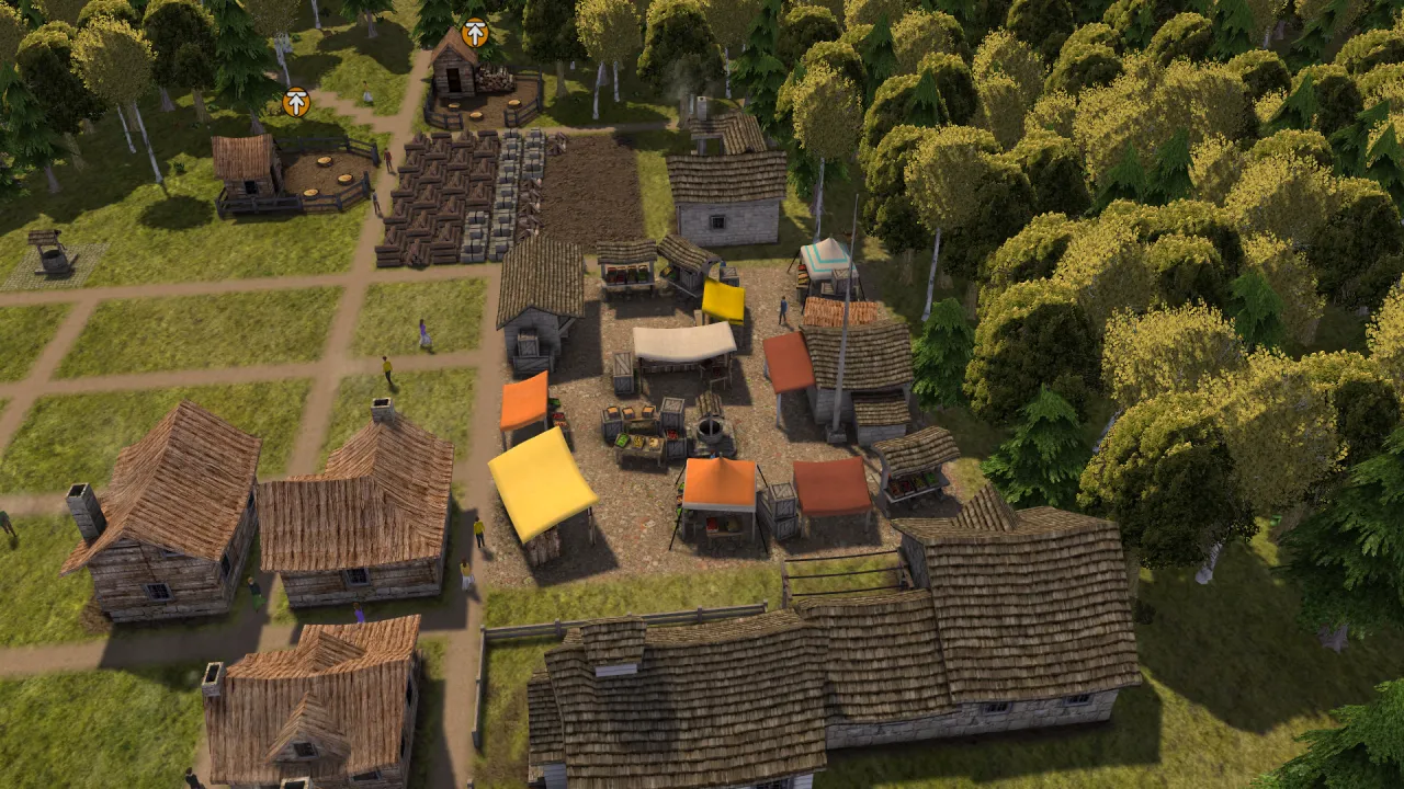 A market of coloured stalls between wooden houses and fields, in a town of 116 people