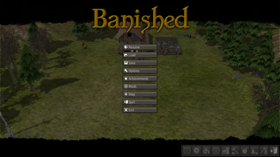 The pause menu in the browser version, with Quit and Exit at the bottom