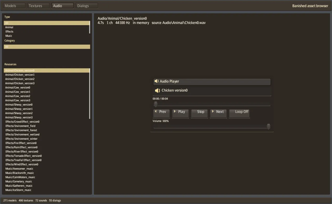 The viewer in Audio mode, with the audio player